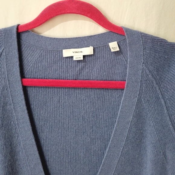 Unworn Vince Cashmere Fine Ribbed V-Neck Cardigan in Blue - Picture 4 of 8